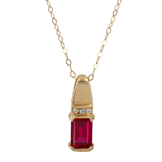 10K Yellow gold ruby diamonds accent Necklace-17728