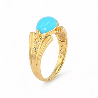 18K Yellow gold turquoise pear with diamonds accents ring-30590