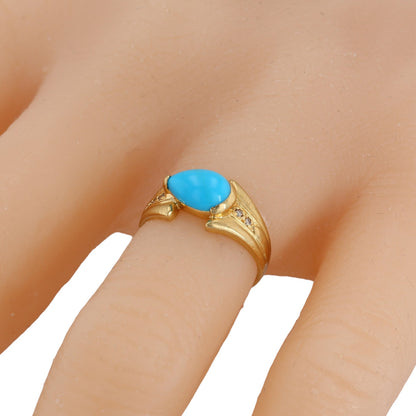 18K Yellow gold turquoise pear with diamonds accents ring-30590