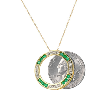 10K Yellow gold infinity circle alternate emerald and diamonds necklace-16725