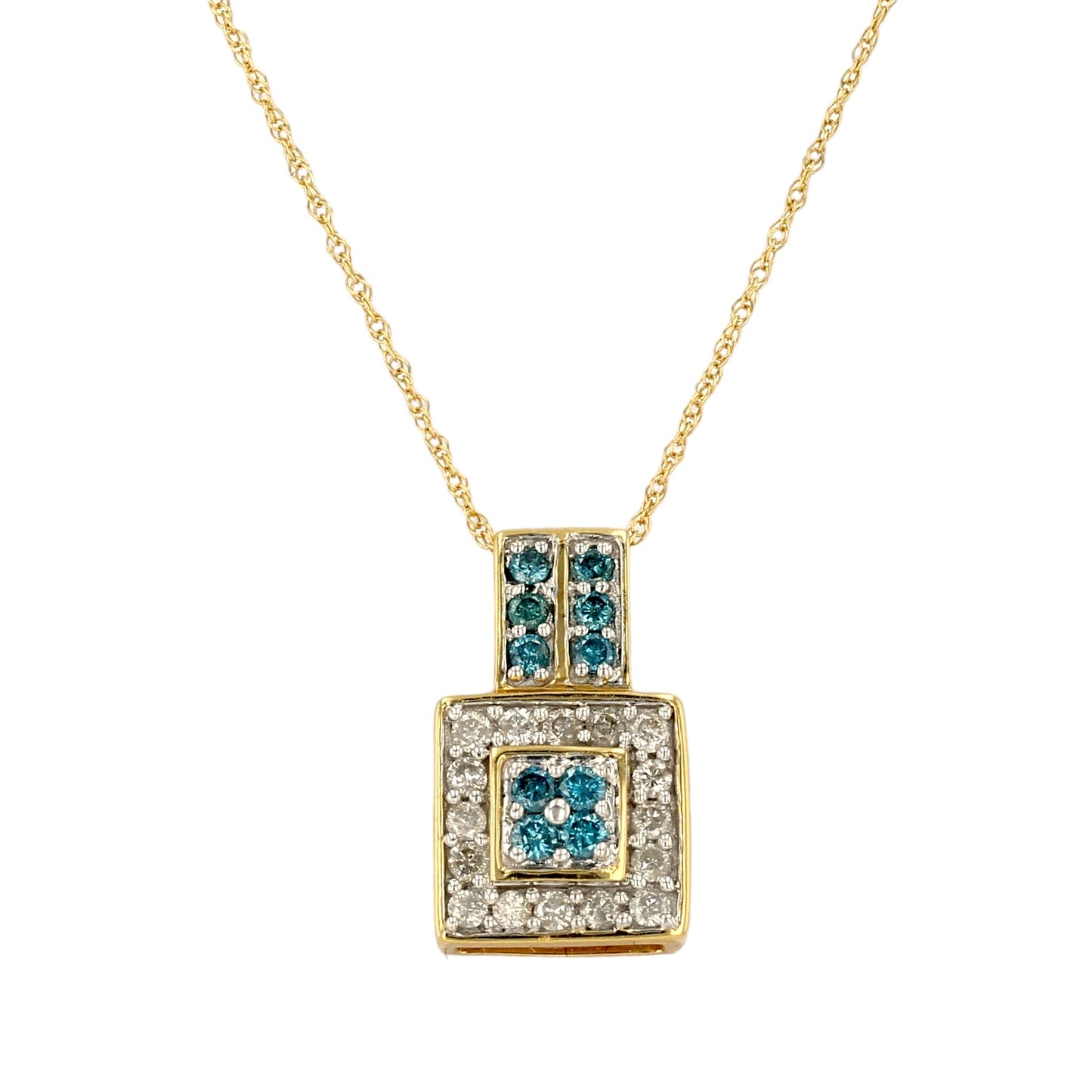 14K Yellow gold impera blue and white diamond necklace