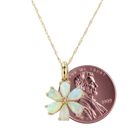 14K Yellow gold Australian opal daisy diamond accent necklace-17770