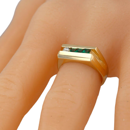 14K Yellow gold emerald and diamond wedding band ring-11302
