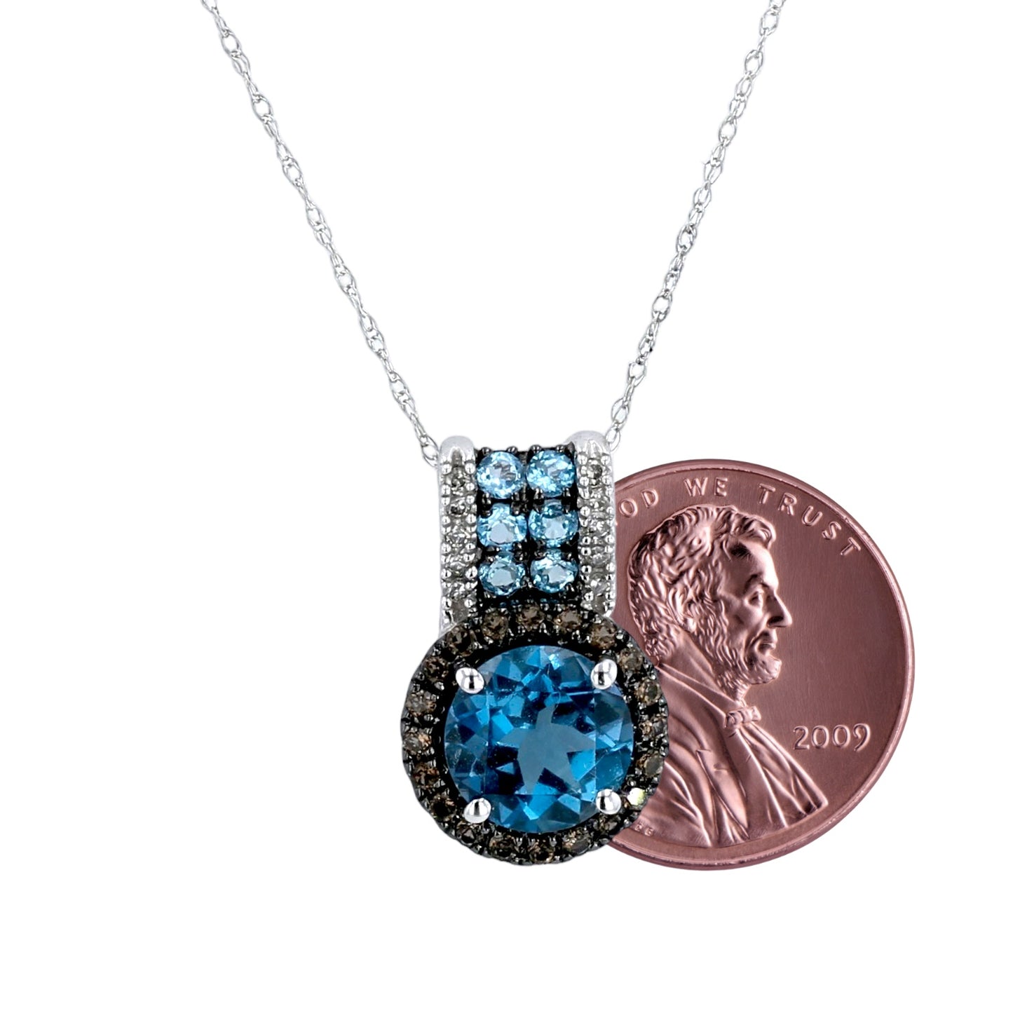 Gold 10k white gold Astra  blue diamonds combination chocolate stone setting handmade necklace-14923