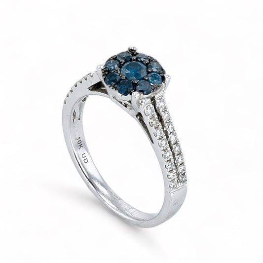 10K white gold 0.75CT blue diamond solitary ring-16059
