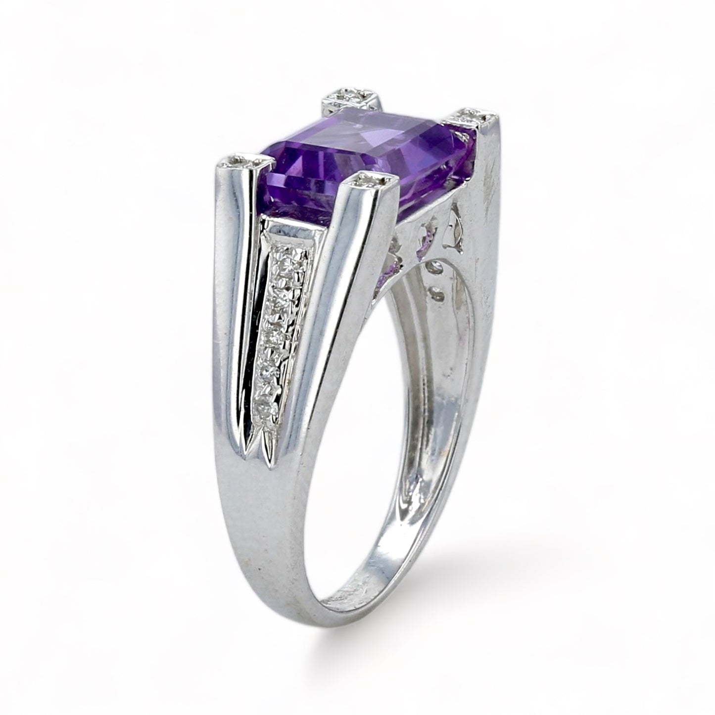 10K White gold especial edition amethyst and diamonds princess ring-28054