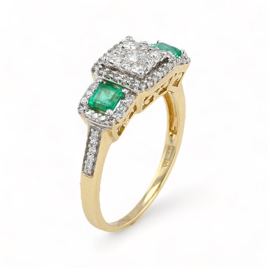 14K Yellow gold emerald and diamond princess ring-32217