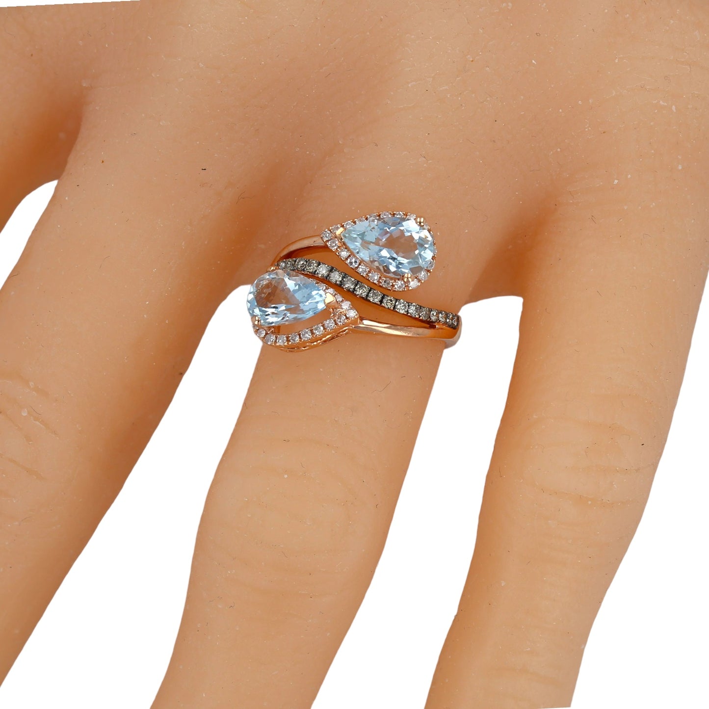 14k Rose gold two drop tear natural aquamarine and diamonds ring EFFY brand-32006