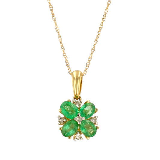 10K yellow gold emerald clover necklace-16956