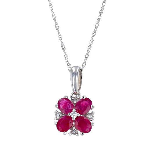10k White gold clover ruby necklace-16954