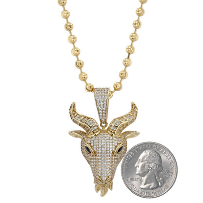 10K yellow gold goat pendant with military solid chain-224220