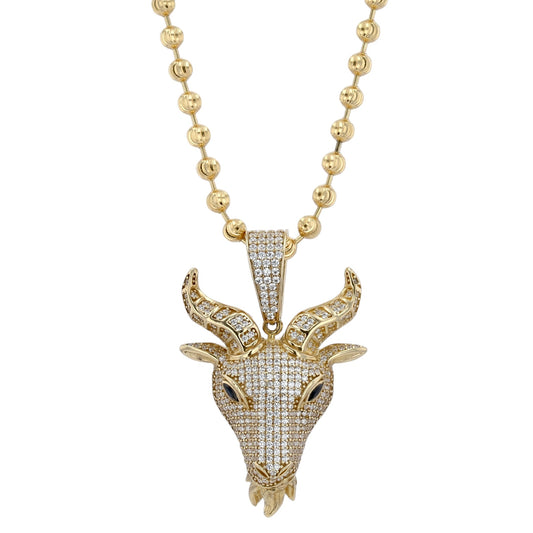 10K yellow gold goat pendant with military solid chain-224220