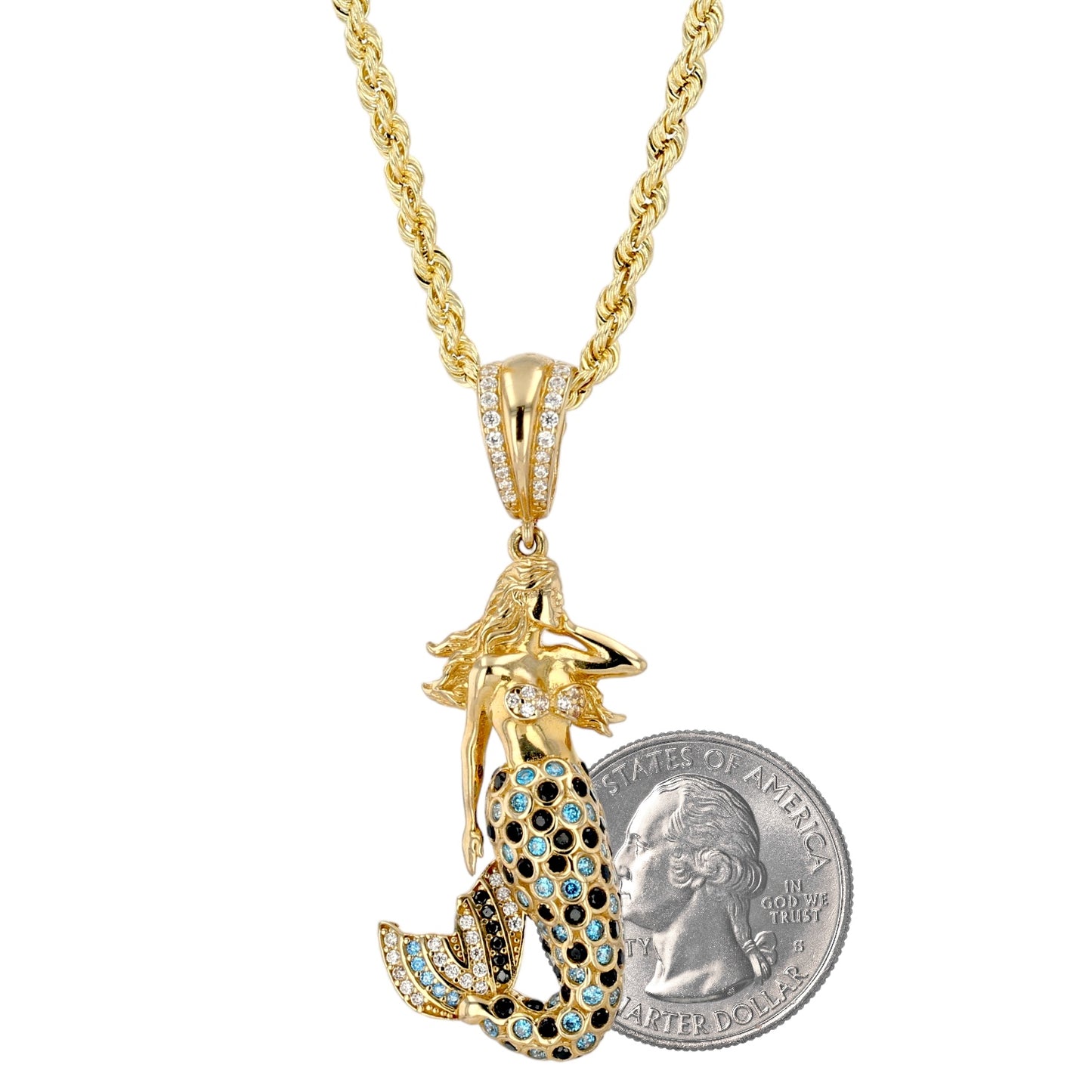 10K yellow gold rope choker with mermaid pendant-225321