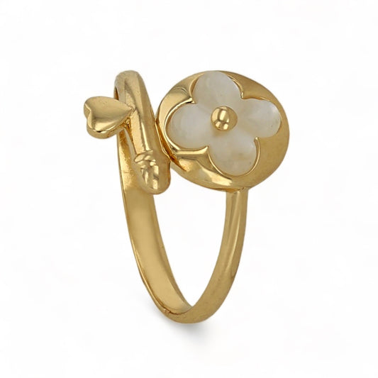 14K Yellow gold mother pearl clover ring-2356