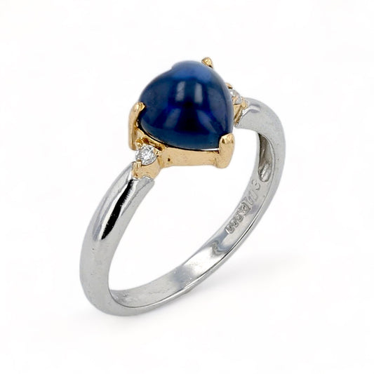 Platinum 18k rose gold rare heart blue sapphire and diamond ring-3345