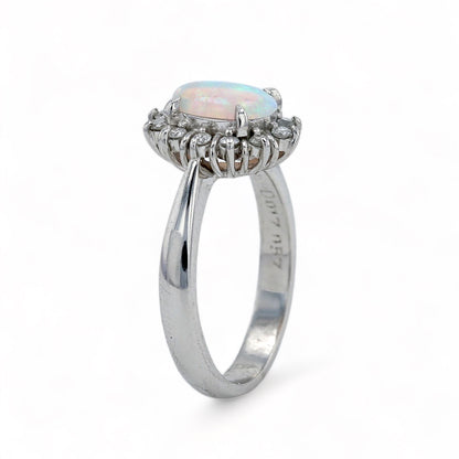 Platinum oval Australia opal halo diamonds-2227