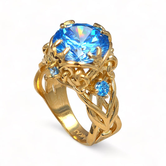 14K Yellow gold zarza solid blue topaz ring-318305 is