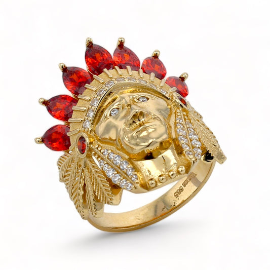 14K Yellow gold Indian red ruby lab fender ring-318326