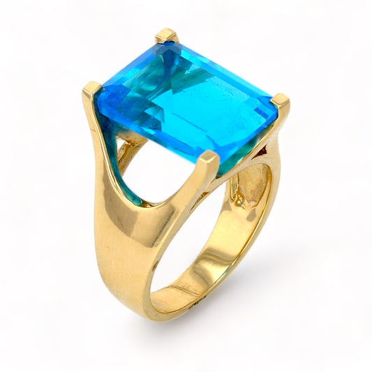14K Yellow gold blue topaz emerald cut ring-224935