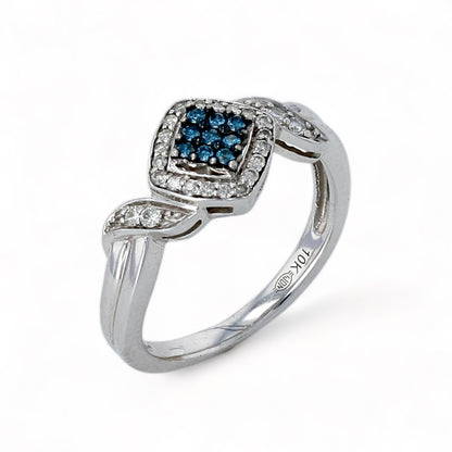 10K white gold blue diamonds halo white diamonds solitary ring-10456