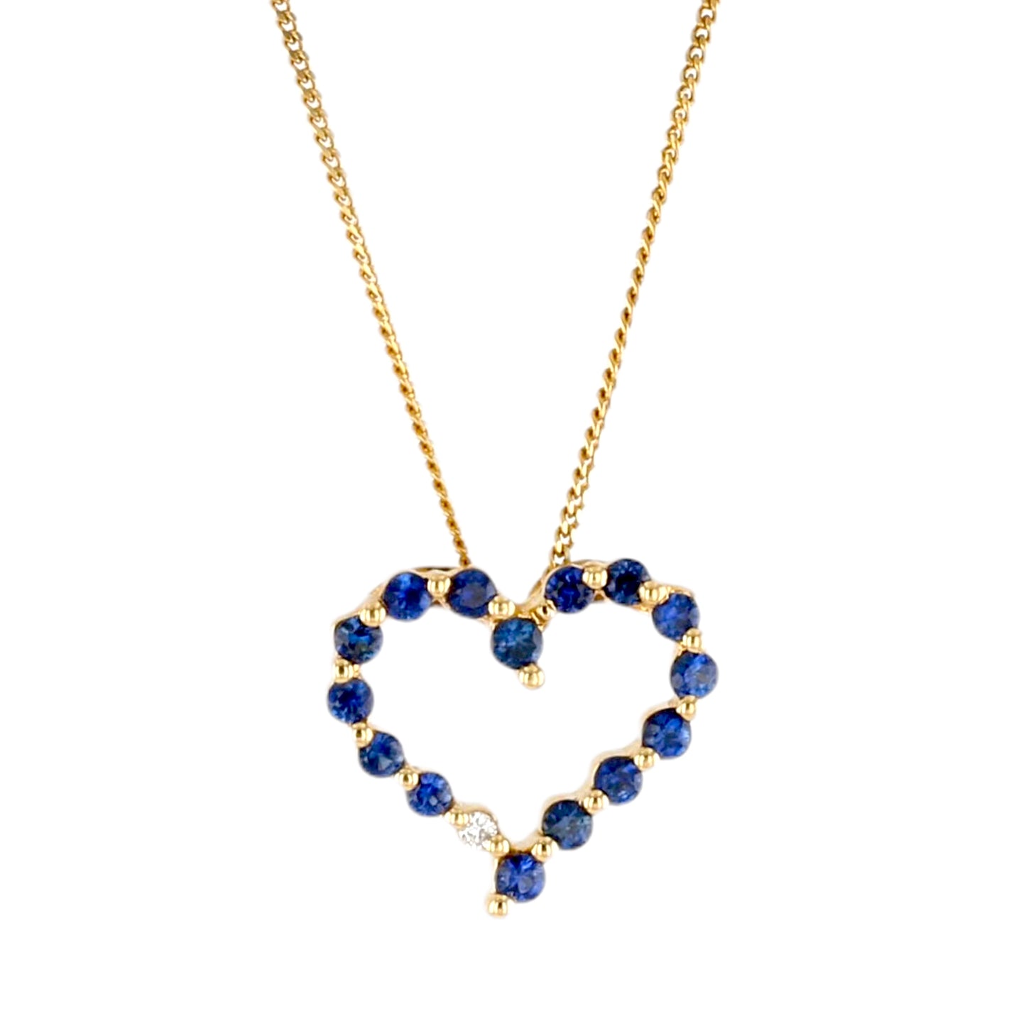 10k Yellow gold solid baby miami cuban link chain blue heart  pendant -4373202