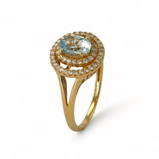 14K Yellow gold halo natural aquamarine ring-146023