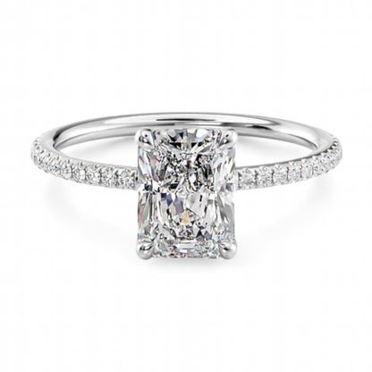 14k White Gold Solitaire Radiant Pave Diamond ring