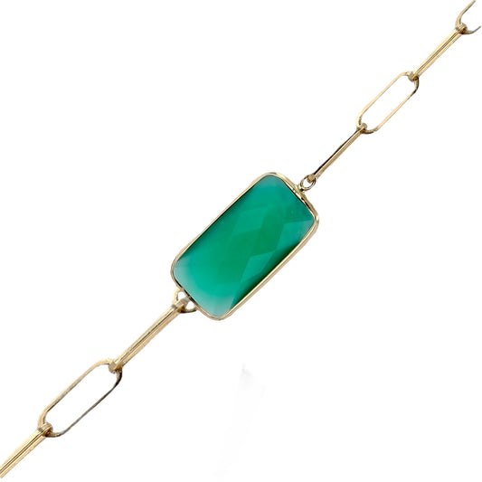 14K Yellow gold paper clip jade bracelet-224956