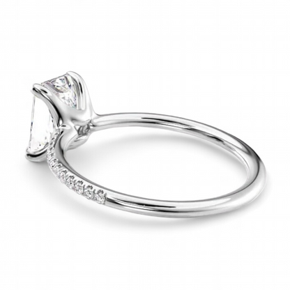 14k White Gold Solitaire Radiant Pave Diamond ring