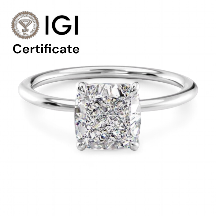 14k White Gold Solitaire Cushion Diamond ring