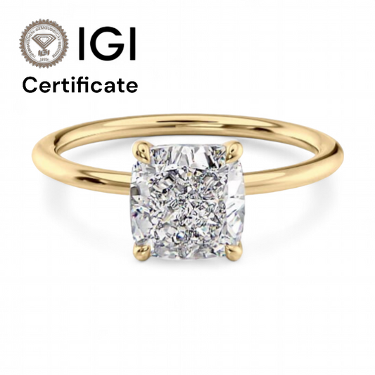 14k Yellow Gold Solitaire Cushion Diamond ring