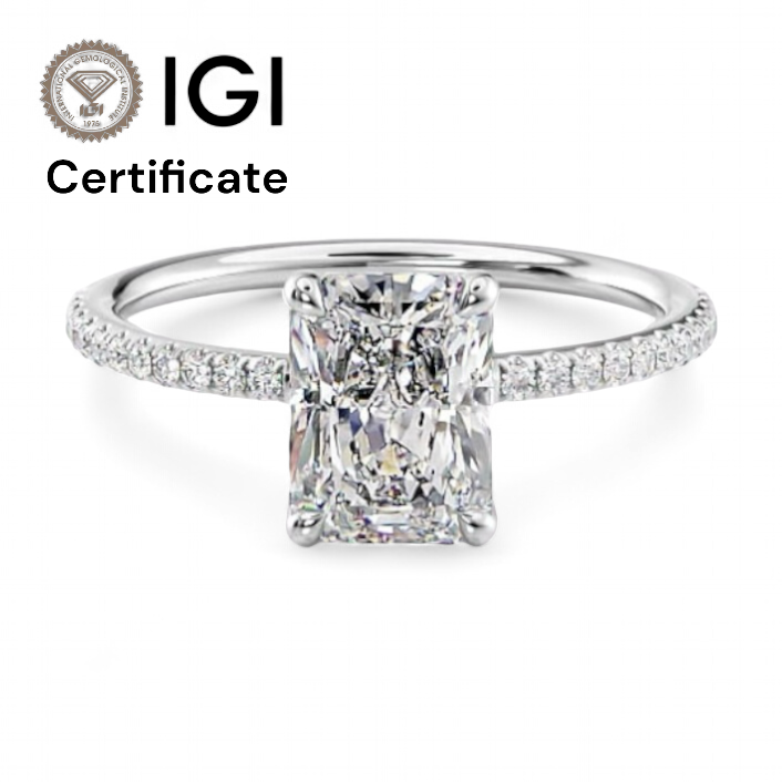 14k White Gold Solitaire Radiant Pave Diamond ring