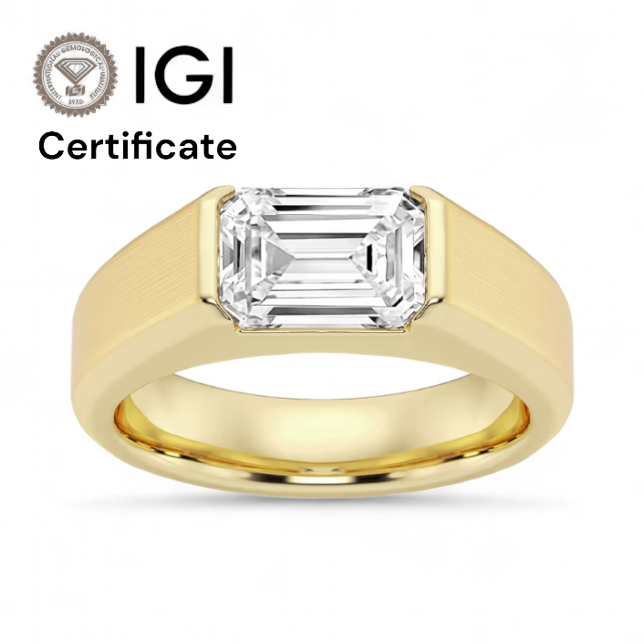 14k Yellow Gold Mens Emerald Cut Diamond Wedding Band