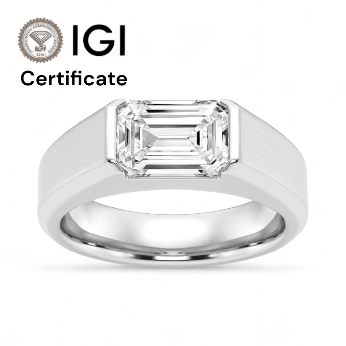 14k White Gold Mens Emerald Cut Diamond Wedding Band