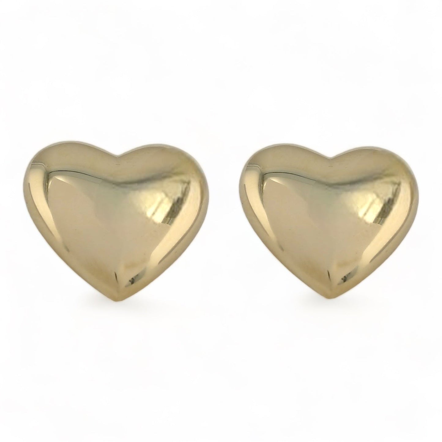 14K Yellow gold puff 19mm studs heart earrings-2378