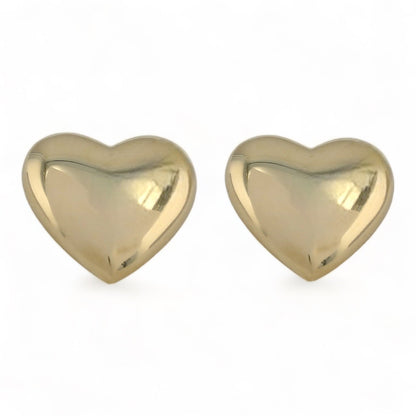 14K Yellow gold puff 19mm studs heart earrings-2378