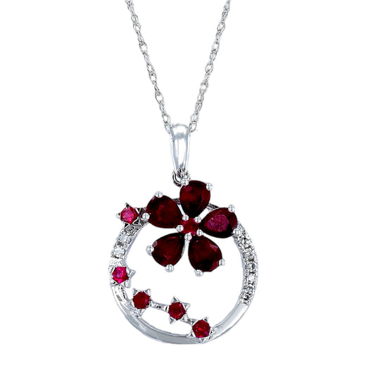 14k White gold clovers ruby and diamonds necklace-17772