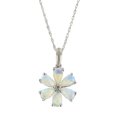10K White gold opal Deysi flower necklace-16940