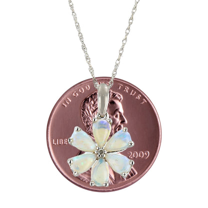 10K White gold opal Deysi flower necklace-16940