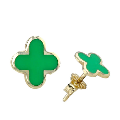 14K Yellow gold Enamel clover studs-11895