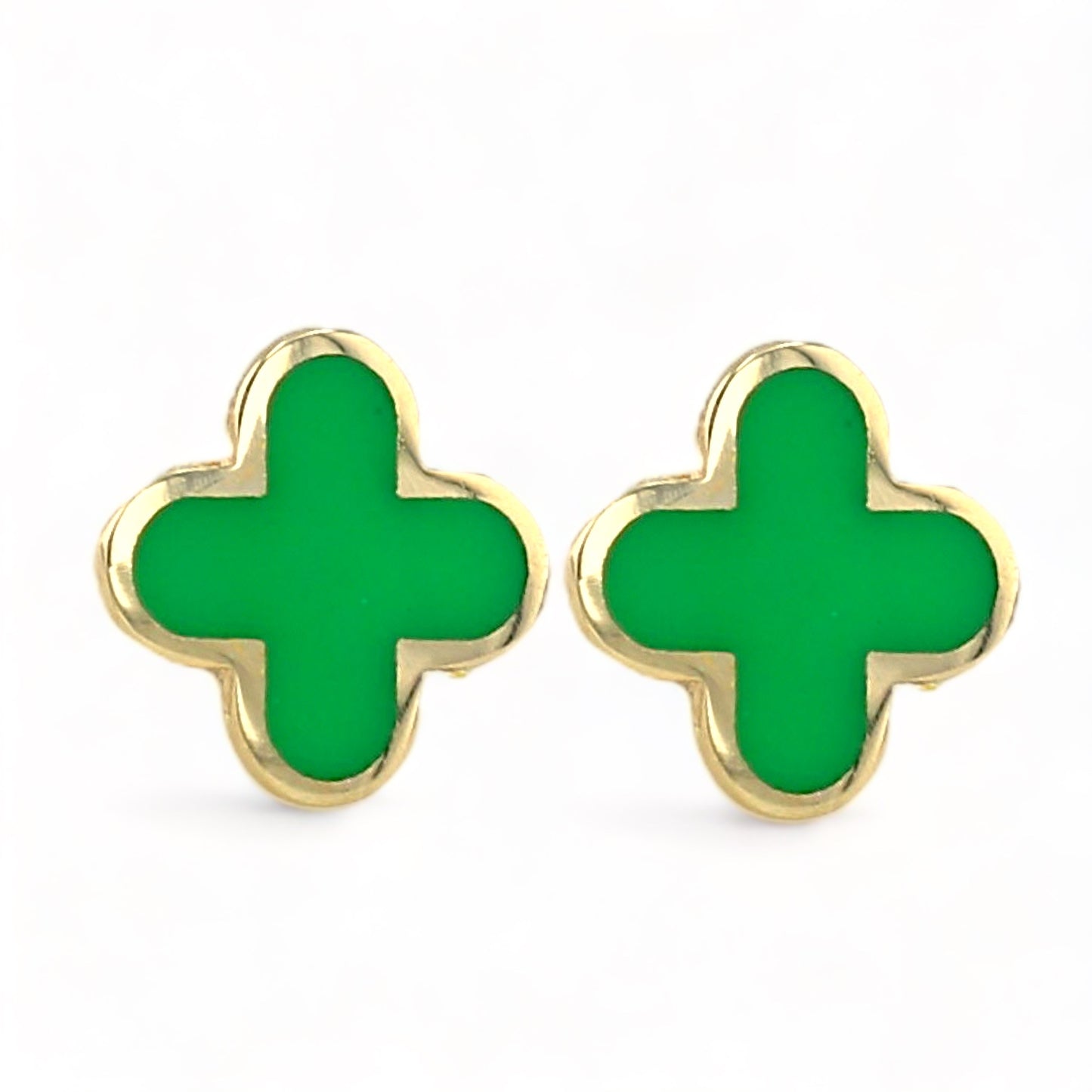 14K Yellow gold Enamel clover studs earrings-11895