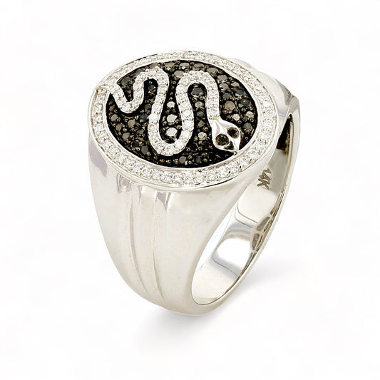 14K White gold black and white diamonds cobra ring EFFY brand-11247