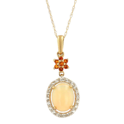 10K Yellow Gold, White Sapphire Citrine and Australian Opal Necklace-17739
