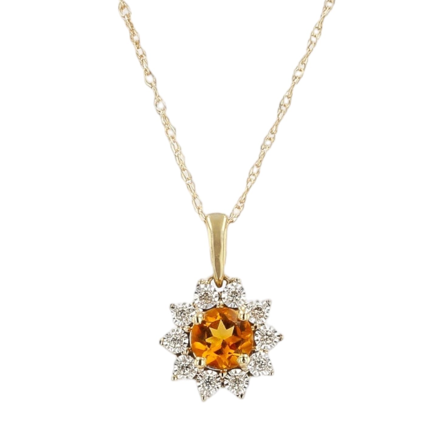 10K Yellow Gold rosette Diamond and Citrine necklace-15881