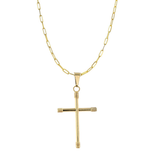14K Yellow gold baby paper clip choker with minimalist cross-3489