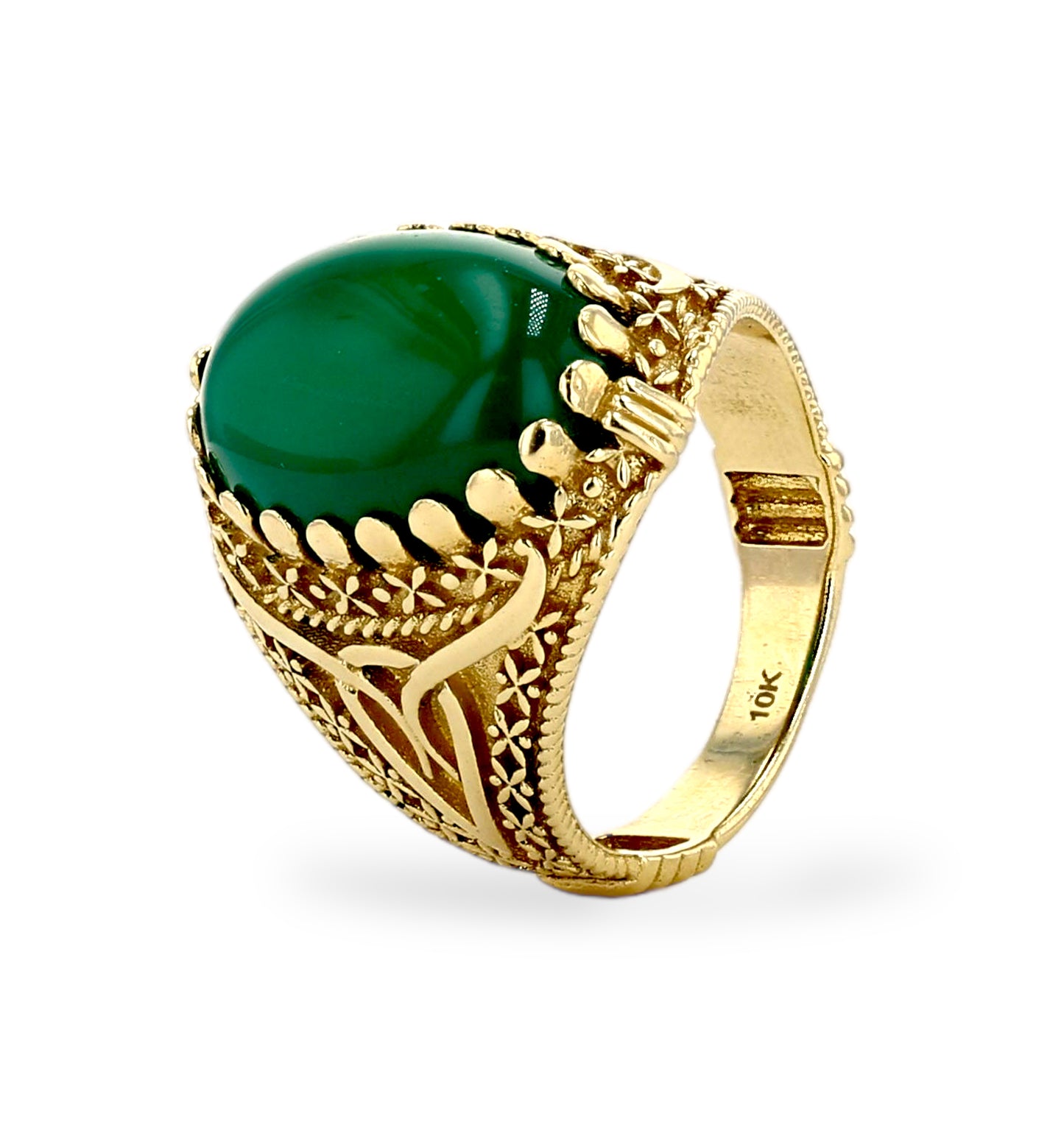 Yellow Gold 10k Oval Green Jade Ring