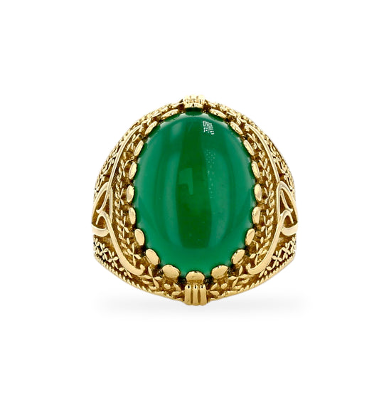 Yellow Gold 10k Oval Green Jade Ring