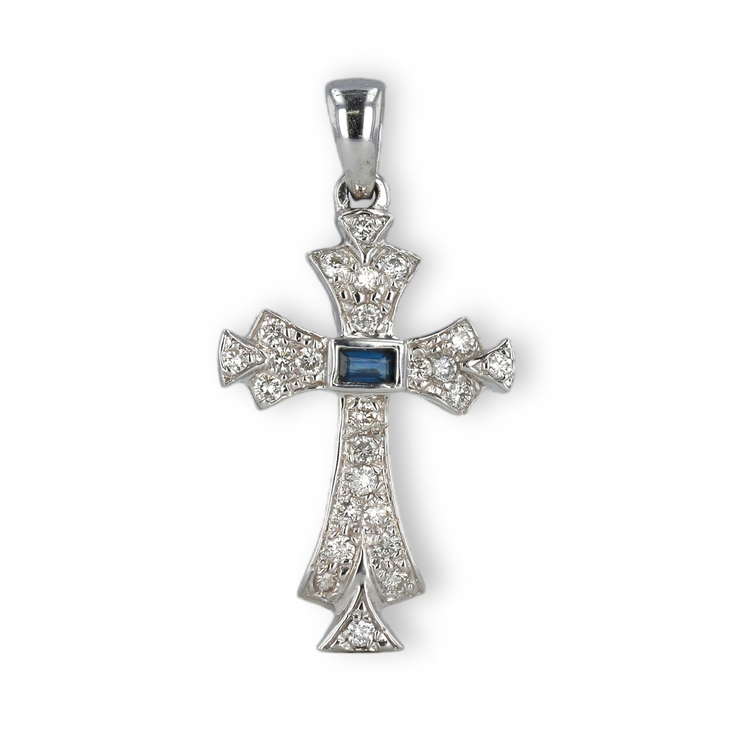 White Gold Cross 14k pendant with Diamonds and Sapphire