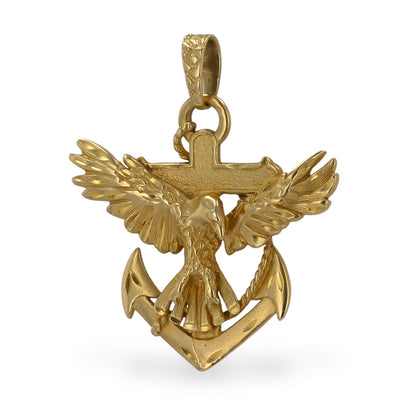 14K Yellow solid gold charm Anchor with eagle decorations-226117