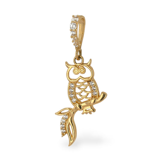 14k yellow gold owl pendant-226077
